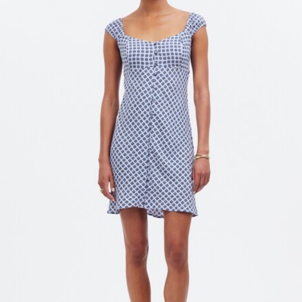Madewell Cap-Sleeve Button-Front Mini Dress in Geometric Print - Size 14